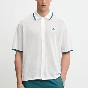 NWT Adidas Originals Knit Button-Down Shirt - White/Green - Size XL